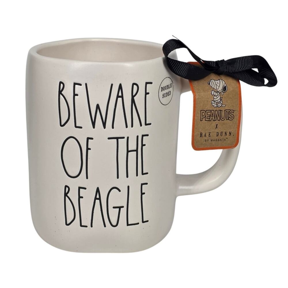 PEANUTS x RAE DUNN 2023 “BEWARE OF THE BEAGLE” MUG – SNOOPY W/ JACK‑O’-LANTERN